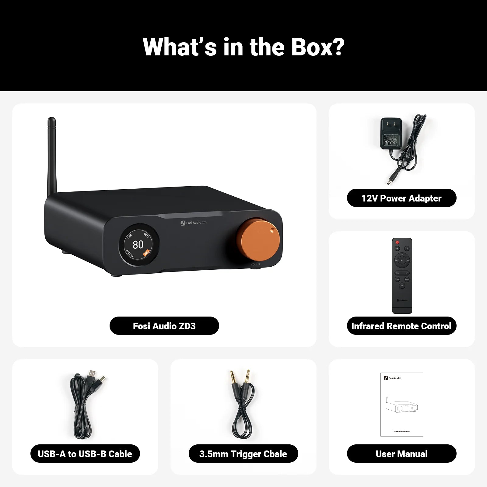 Fosi Audio ZD3 Bluetooth Desktop DAC – ES9039Q2M, USB/ARC, Remote Control