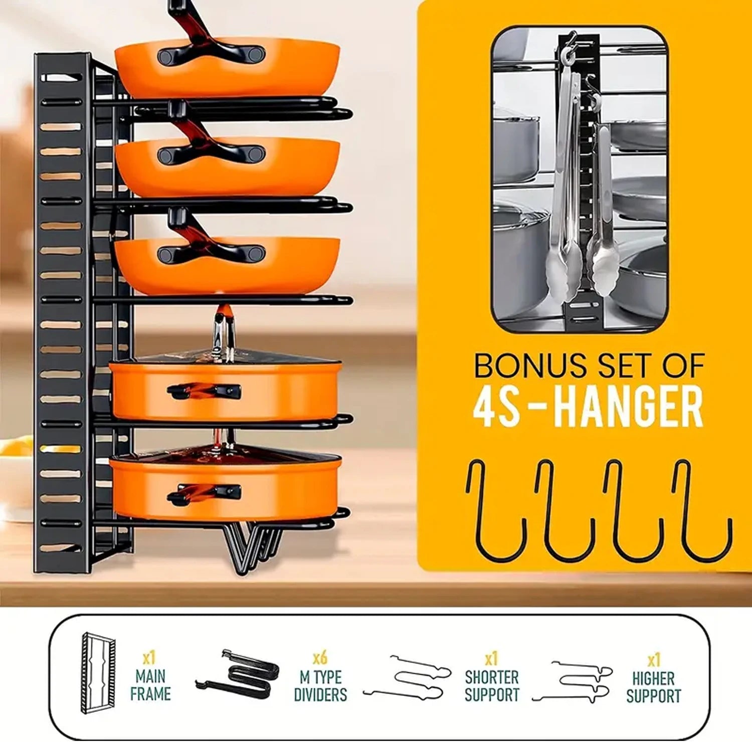 8-Tier Metal Pot Rack Organizer – Space-Saving Cabinet Holder