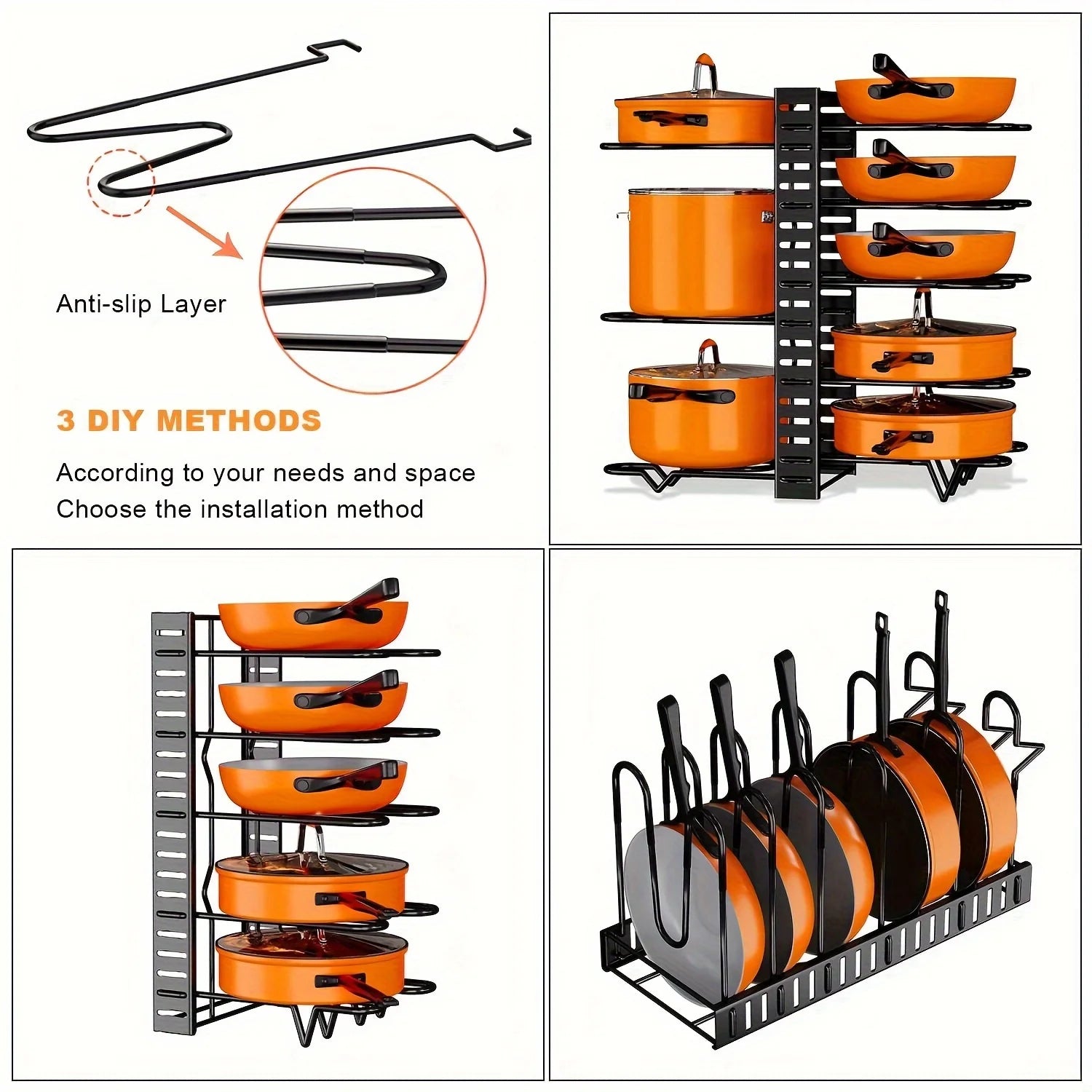 8-Tier Metal Pot Rack Organizer – Space-Saving Cabinet Holder