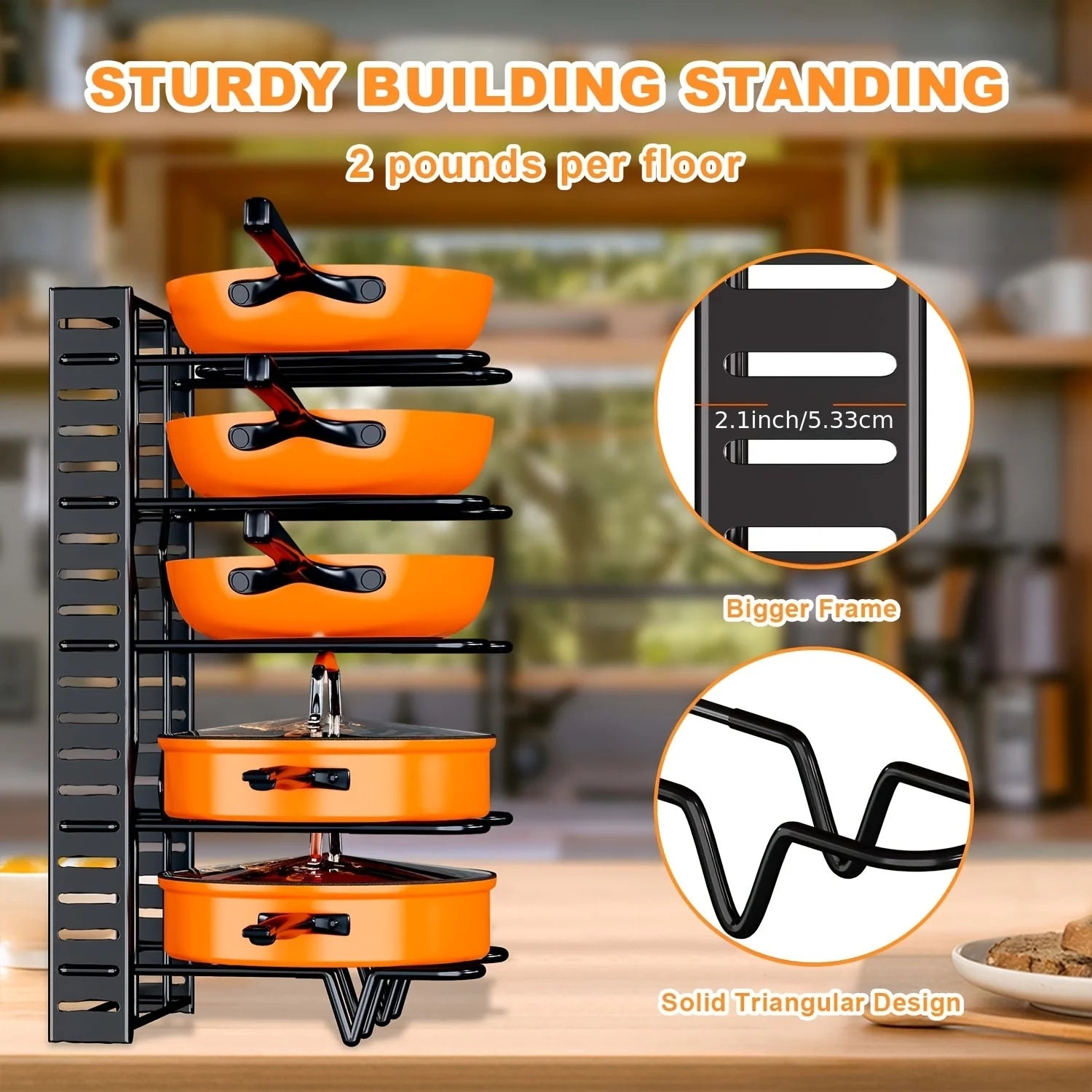 8-Tier Metal Pot Rack Organizer – Space-Saving Cabinet Holder