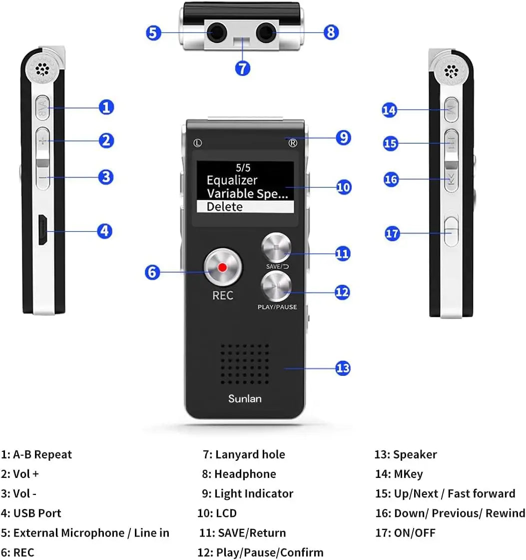 Digital Voice Recorder – 8GB USB Audio Recorder with Playback & MP3 Function