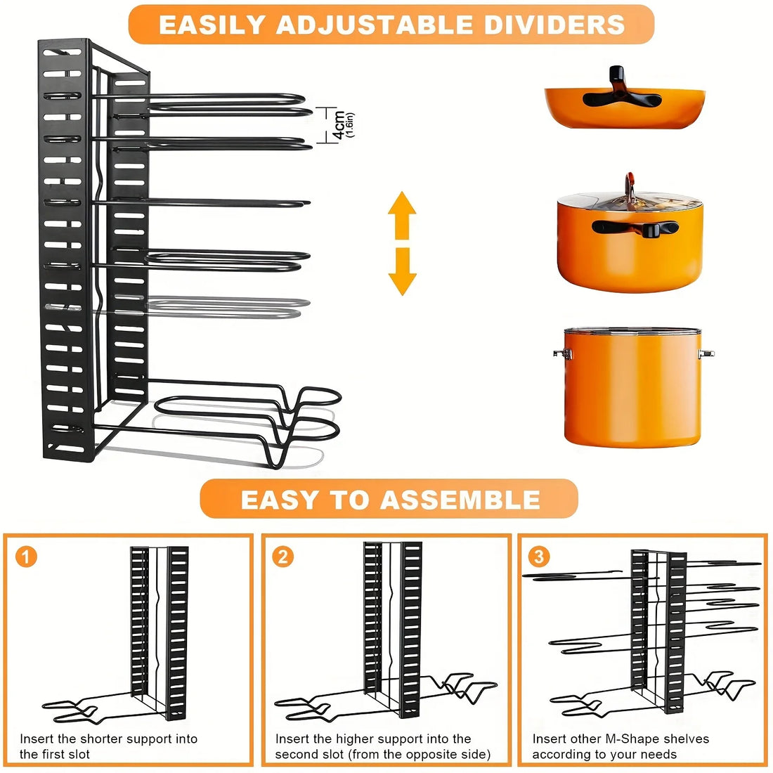 8-Tier Metal Pot Rack Organizer – Space-Saving Cabinet Holder