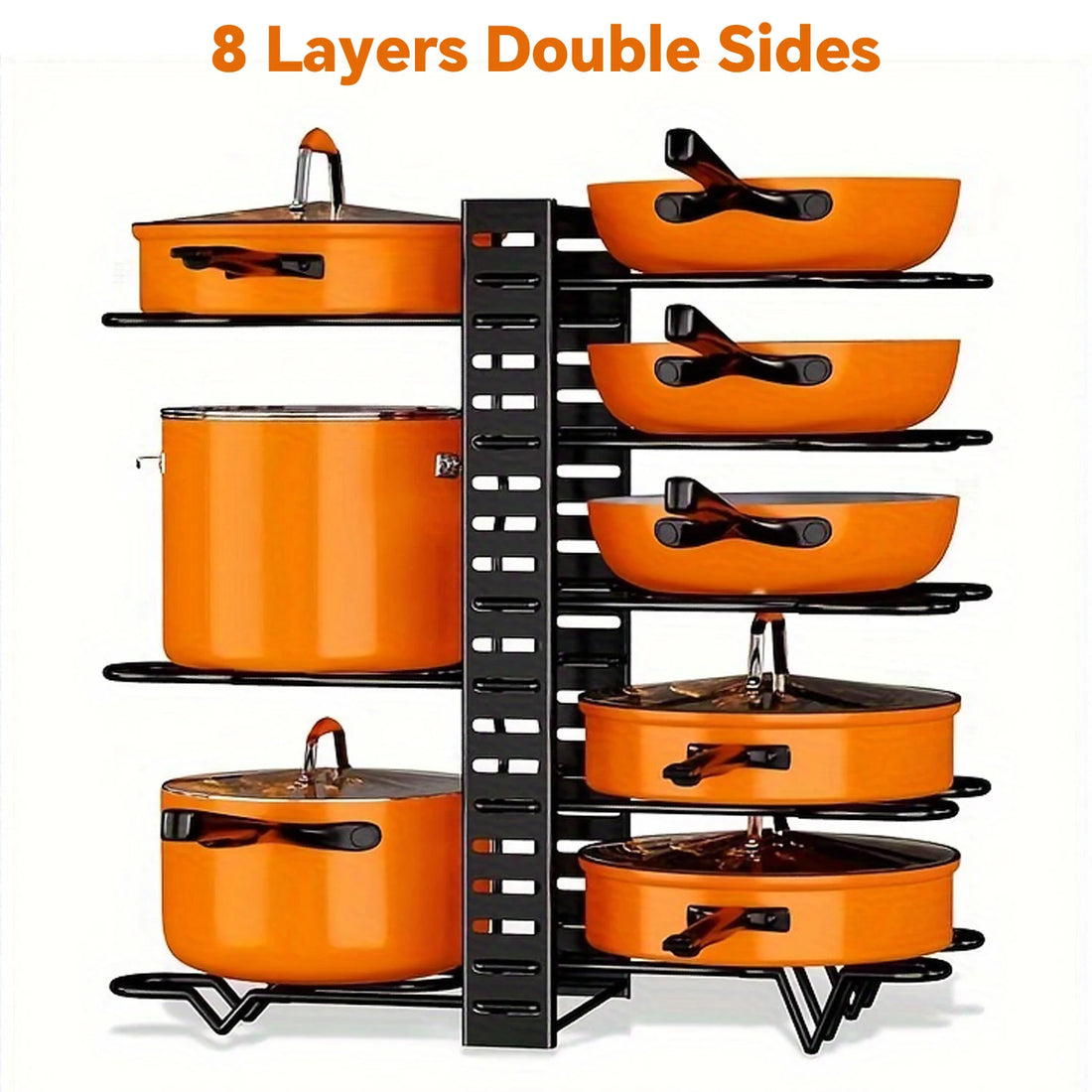 8-Tier Metal Pot Rack Organizer – Space-Saving Cabinet Holder