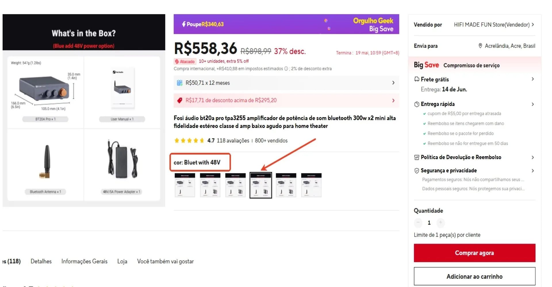 Fosi Audio BT20A Pro Bluetooth Stereo Amplifier – 300W x2 HiFi Class D TPA3255 Mini Amp with Bass & Treble Control for Home Theater