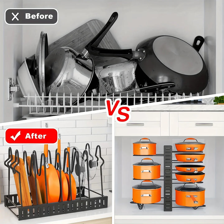 8-Tier Metal Pot Rack Organizer – Space-Saving Cabinet Holder
