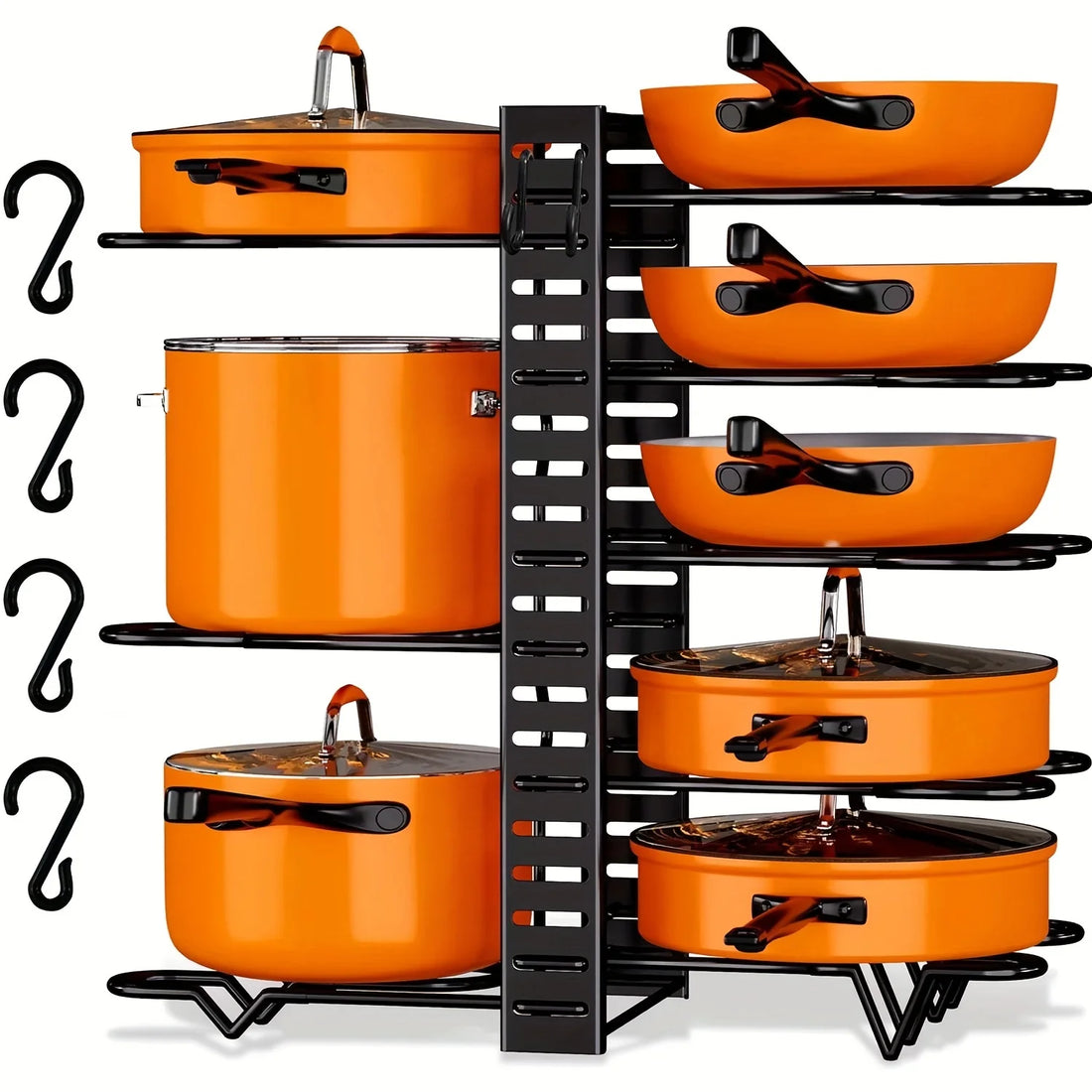 8-Tier Metal Pot Rack Organizer – Space-Saving Cabinet Holder