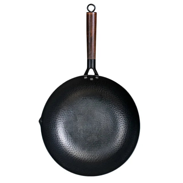Konco 32cm Pure Iron Wok – Non-Coated Cast Iron Pan for Gas & Induction Cookers
