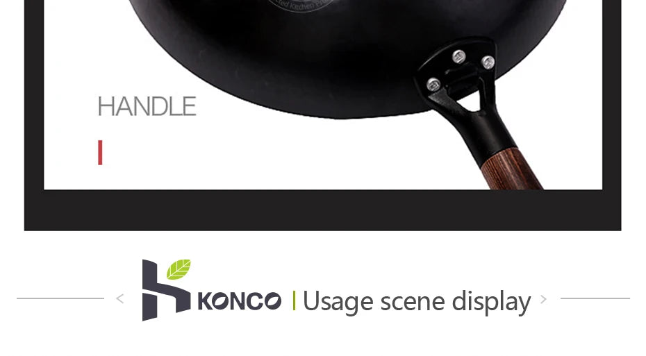 Konco 32cm Pure Iron Wok – Non-Coated Cast Iron Pan for Gas & Induction Cookers