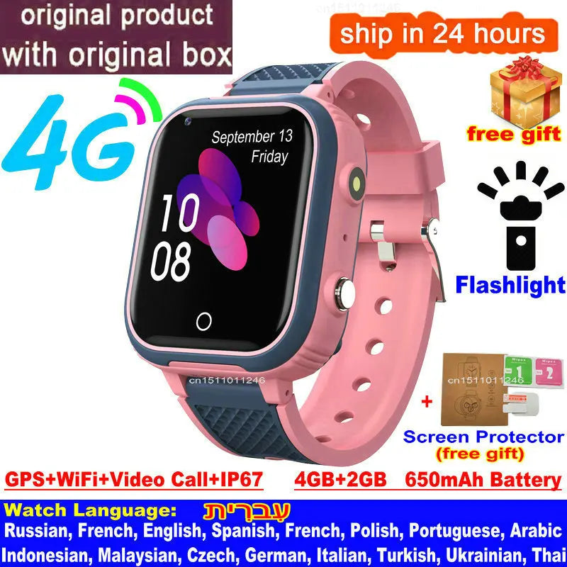 LT21 4G Kids Smartwatch – GPS Tracker, Video Call, SOS, IP67 Waterproof, WiFi, Camera, Phone Watch for Children