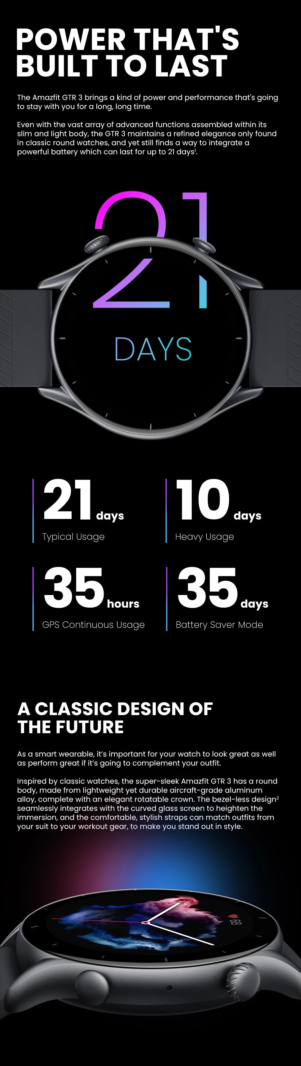 Amazfit GTR 3 Smartwatch Global Version – 46mm AMOLED Display, Built-in Alexa, Zepp OS, GPS, 150+ Sports Modes