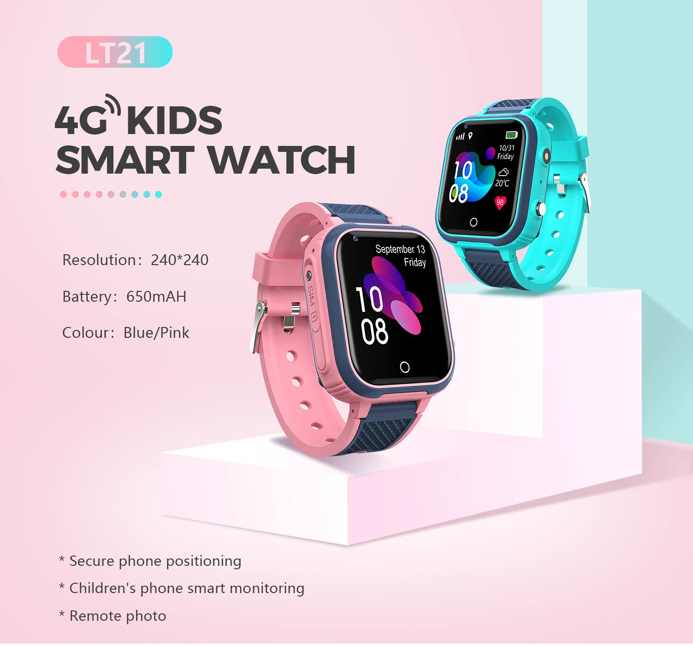 LT21 4G Kids Smartwatch – GPS Tracker, Video Call, SOS, IP67 Waterproof, WiFi, Camera, Phone Watch for Children