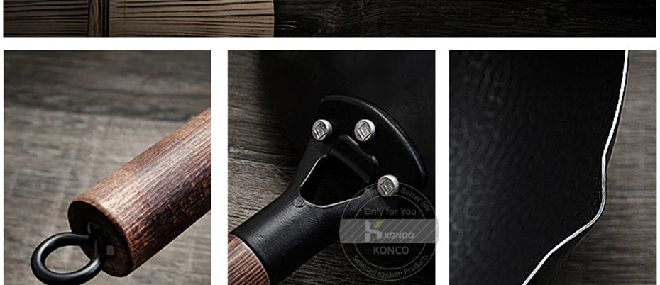 Konco 32cm Pure Iron Wok – Non-Coated Cast Iron Pan for Gas & Induction Cookers