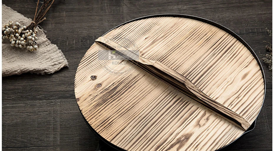 Konco 32cm Pure Iron Wok – Non-Coated Cast Iron Pan for Gas & Induction Cookers