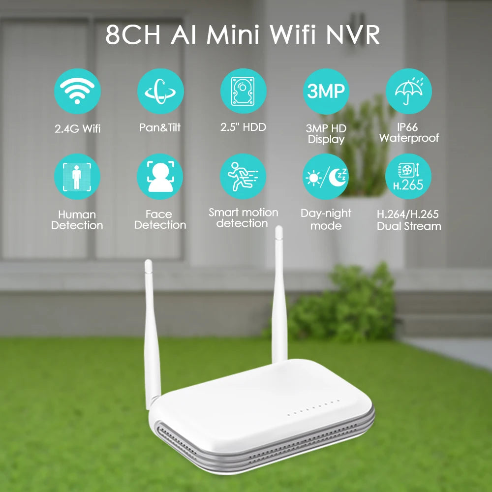 WiFi NVR 8CH/4CH 6MP H.265 ONVIF – Network Video Recorder with Face Detection