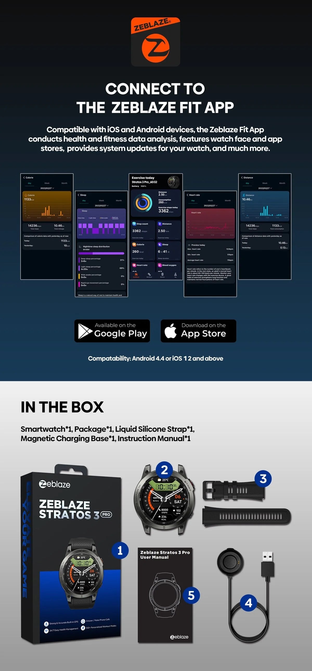 Zeblaze Stratos 3 PRO GPS Smartwatch – 1.43” HD AMOLED, Bluetooth Calls