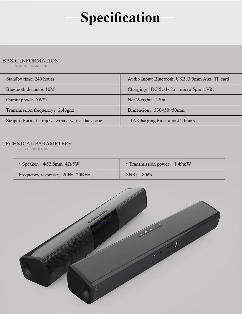 Super Powerful Wireless Bluetooth Sound Bar with Subwoofer & FM Radio