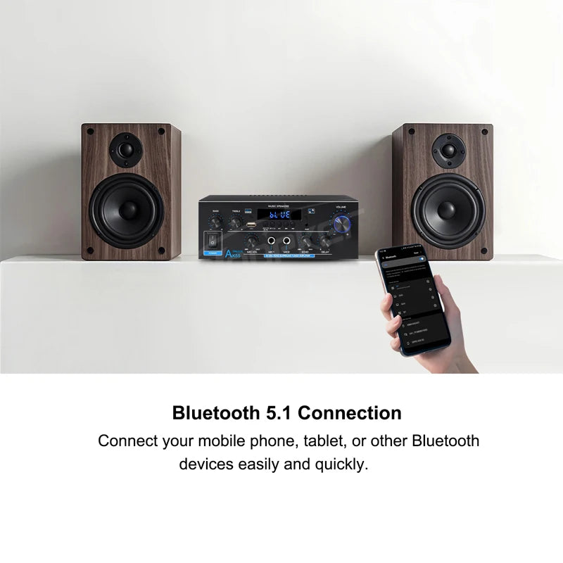 Woopker AK55 Bluetooth Amplifier – 2.0 Channel, 900W Max, HiFi Audio & Karaoke