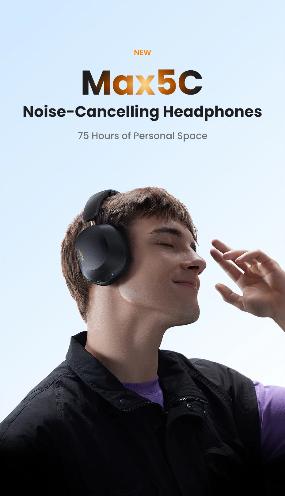 UGREEN Max5C Wireless Headphones – 43dB ANC, LDAC, 75H Battery, Hi-Res Audio