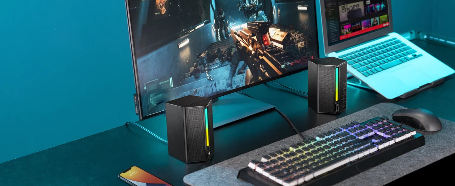 FIFINE Ampligame A20 Gaming Sound Box – USB RGB Stereo Speaker with Volume Control