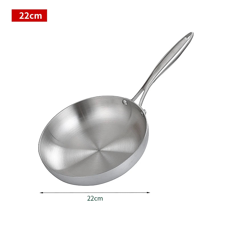 304 Stainless Steel Frying Pan – Uncoated Non-Stick Cookware for Gas & Induction Stoves