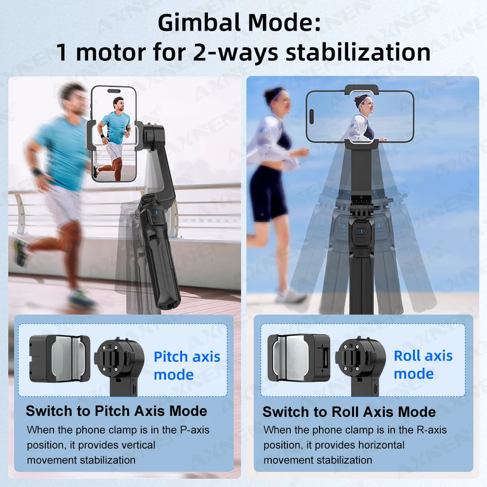 AXNEN HQ2 Series 3-Axis Handheld Gimbal Stabilizer for Smartphone & GoPro – Selfie Stick, Tripod & Extension Rod Combo