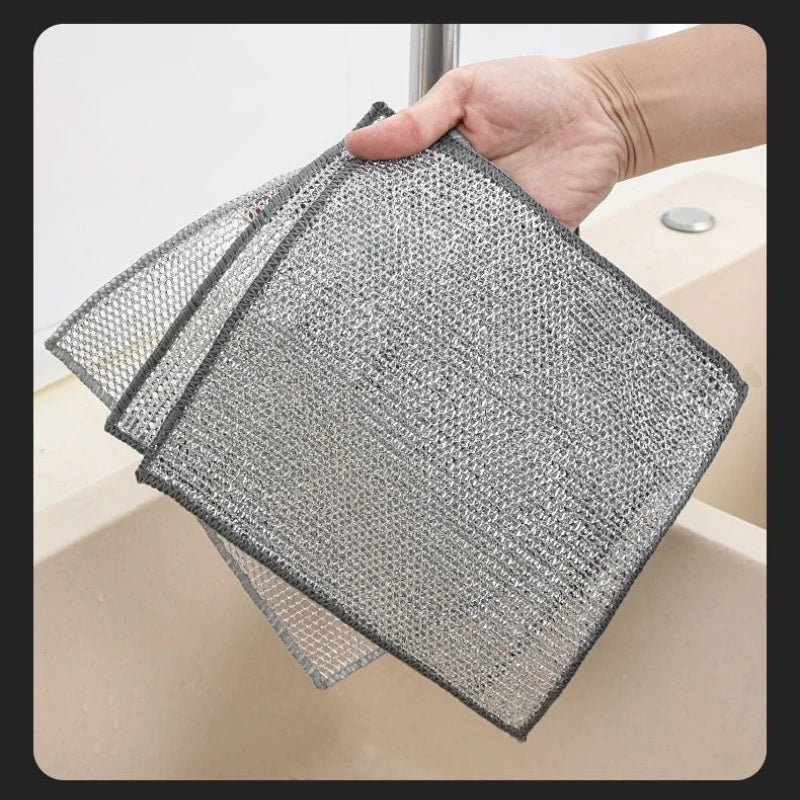 10pcs Magic Dishcloth Silver Wire Cleaning Kitchen Cloth Thickened Microfiber Wash Towel Built-in Sponge Steel Wire Ball Rag