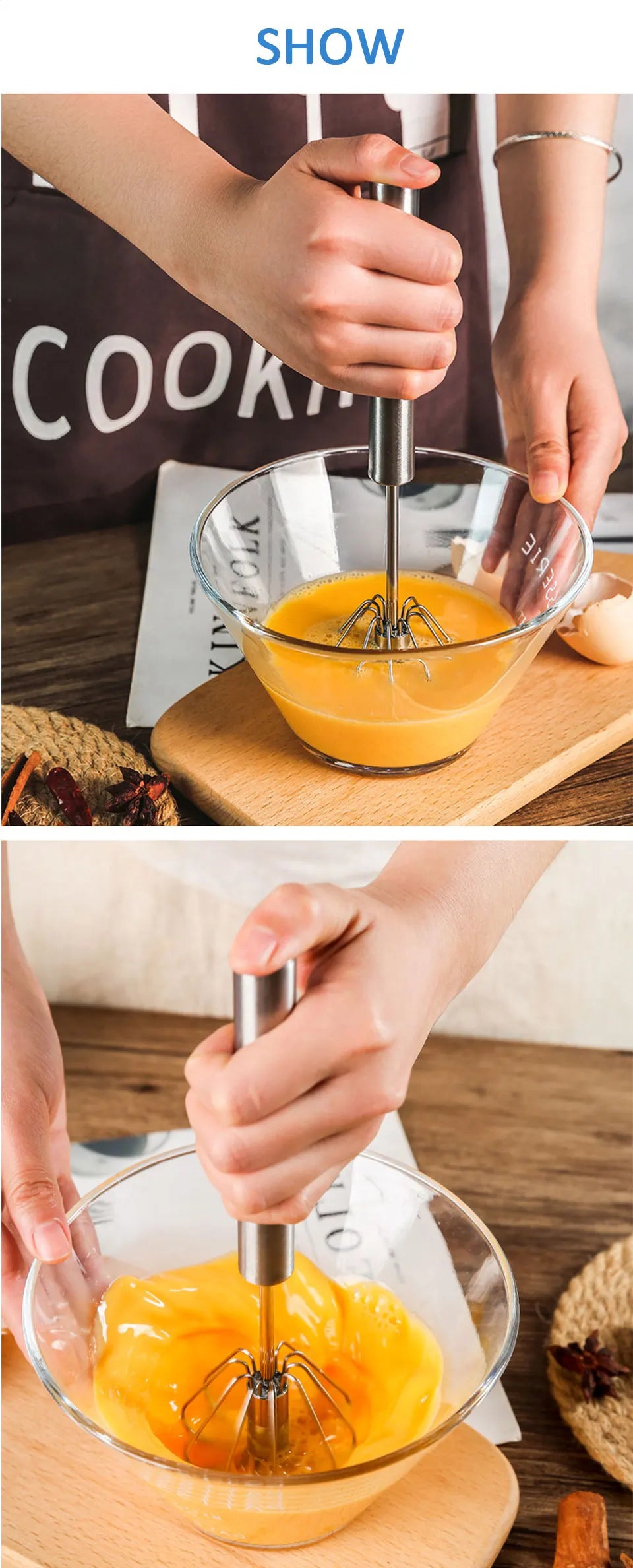 Semi-Automatic Egg Beater – Stainless Steel Hand Mixer Whisk for Cream, Batter & More