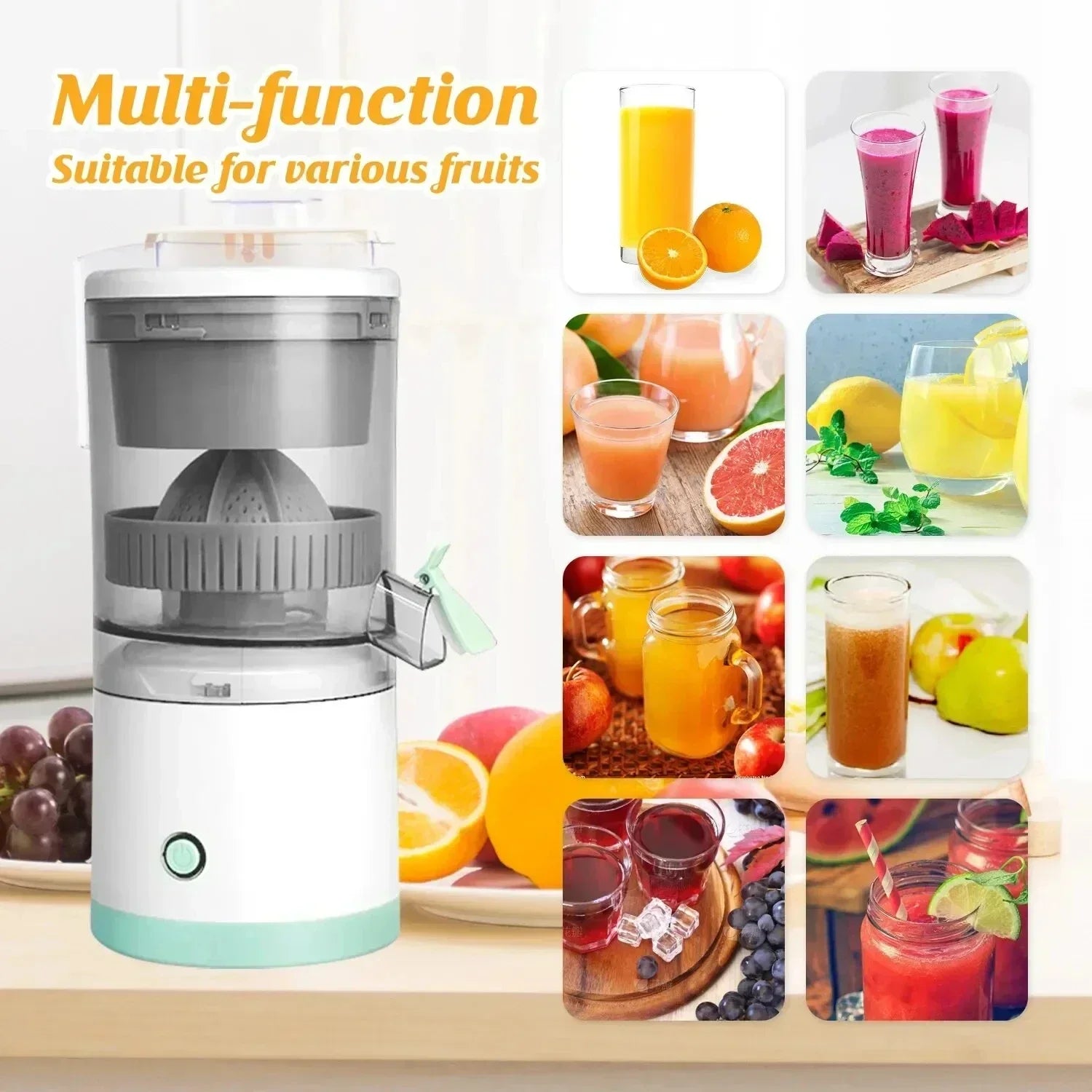 Electric Citrus Juicer – USB Rechargeable Orange & Lemon Squeezer