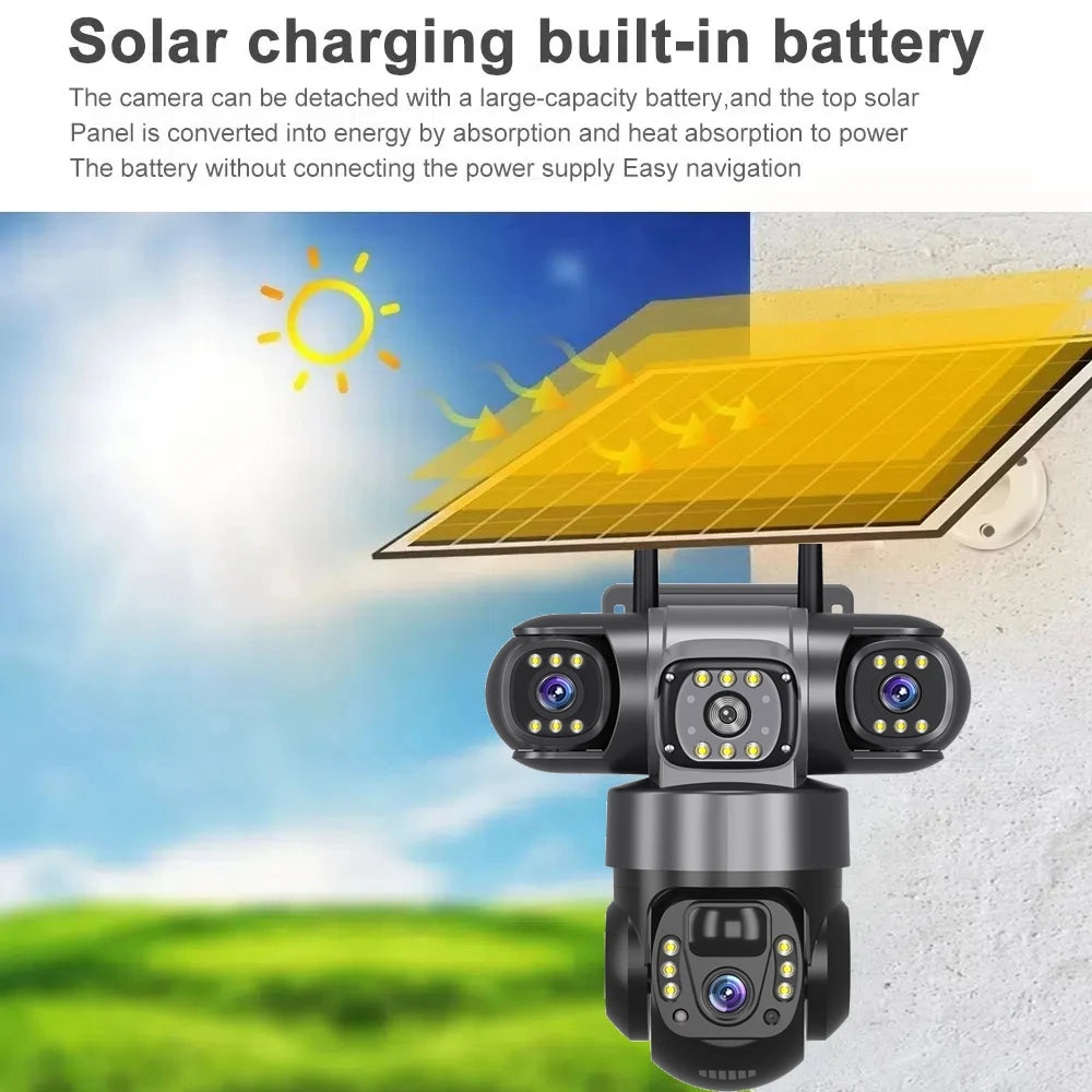 Solar 4G Sim Outdoor Camera – 3 Lens & Screen, 10X Zoom, PIR Human Detection