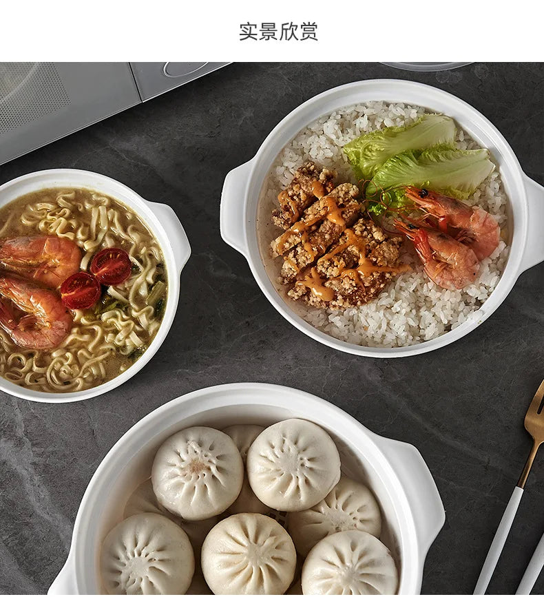 Microwave-Safe Heating & Storage Bowl – Plastic Food Container with Lid for Steamed Buns, Instant Noodles & Leftovers
