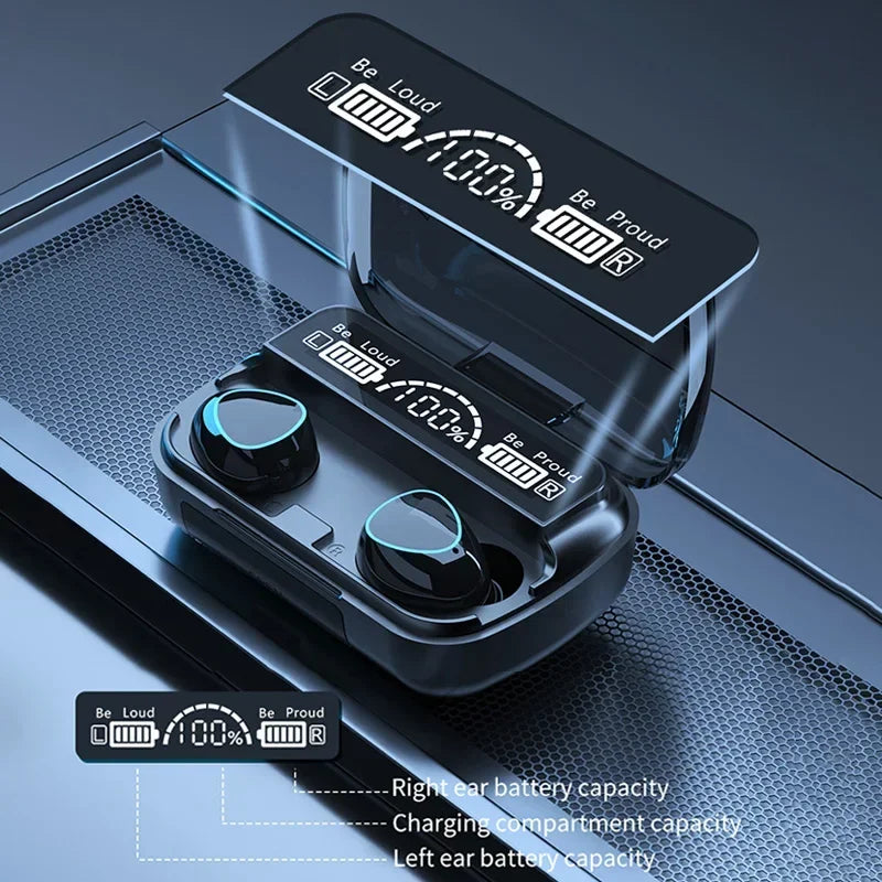 M10 TWS Bluetooth Earbuds – Wireless Headphones with Mic & LED Charging Case