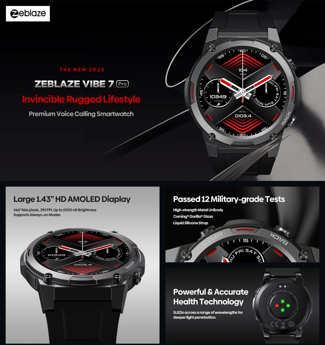 Zeblaze VIBE 7 PRO – 1.43" AMOLED Smartwatch with Call & Health Tracking