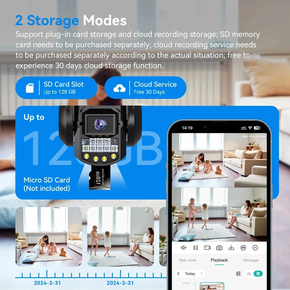 V380 Pro 12MP 6K Outdoor WiFi IP Camera – Triple Lens & Screen, Night Vision