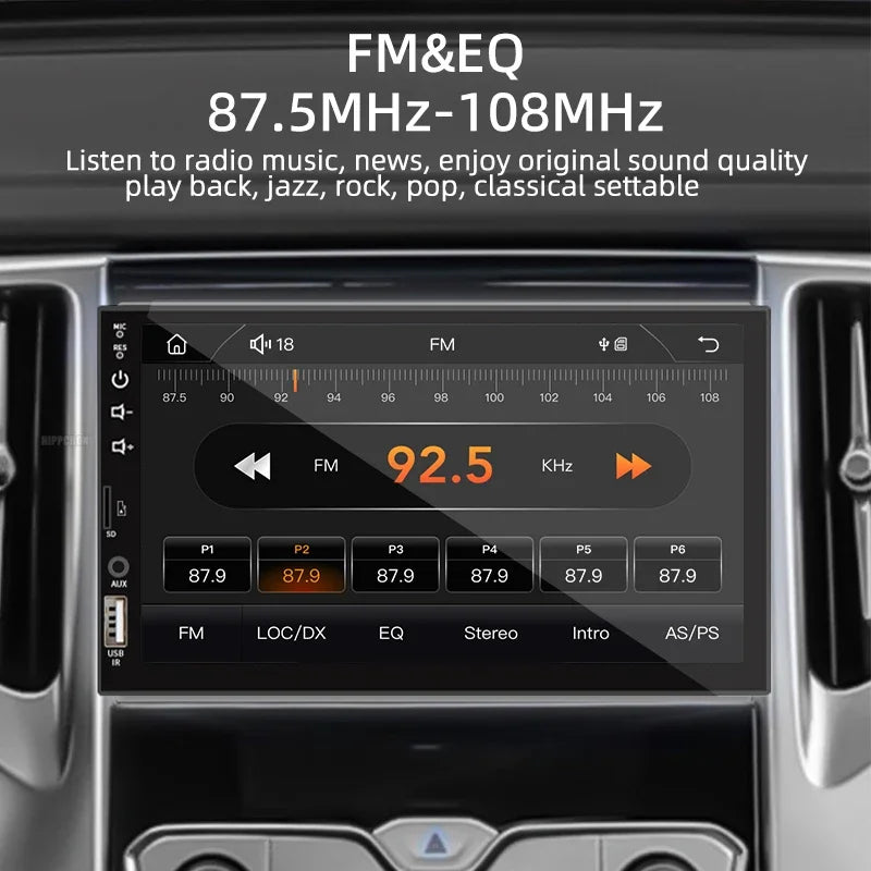 Hippcron 7" 1-DIN Car Stereo – CarPlay, Android Auto, Bluetooth, MP5 with Rear Camera Support