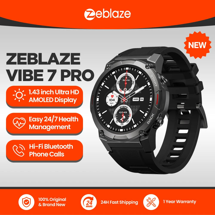 Zeblaze VIBE 7 PRO – 1.43" AMOLED Smartwatch with Call & Health Tracking
