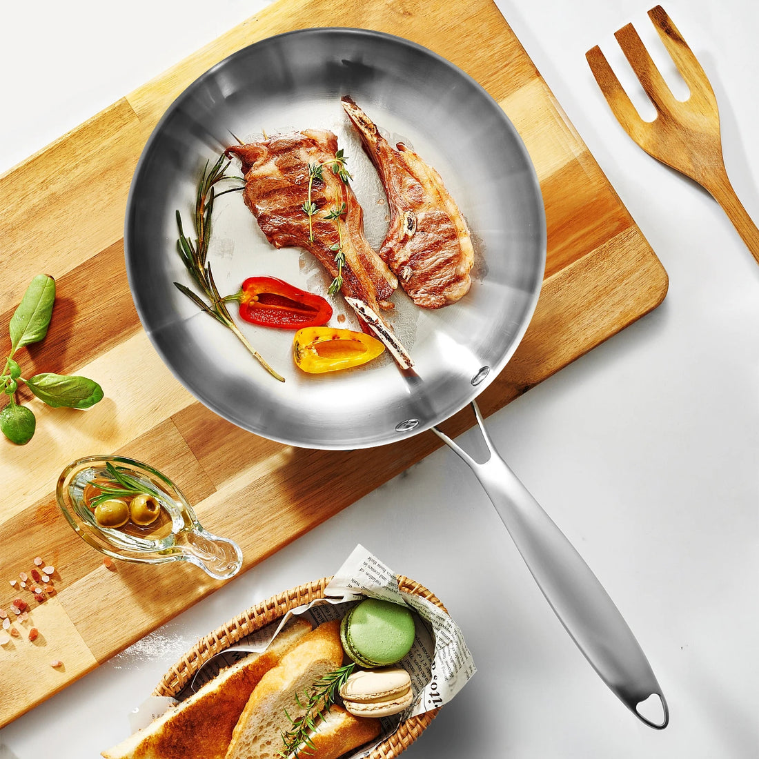 304 Stainless Steel Frying Pan – Uncoated Non-Stick Cookware for Gas & Induction Stoves