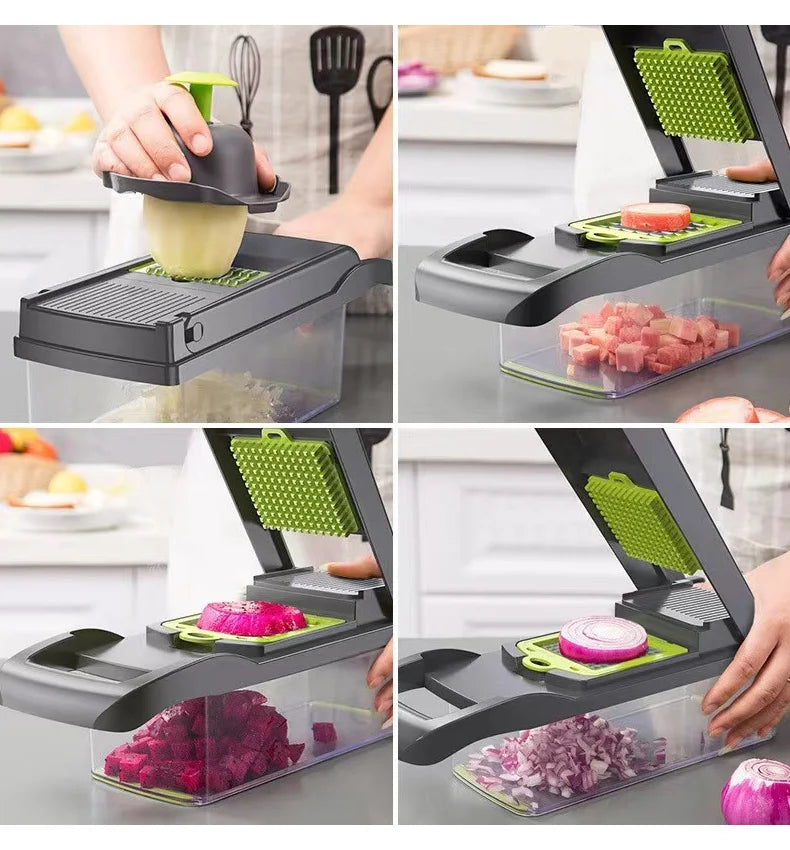 14/16 IN 1 Multi-Function Vegetable Food Chopper – Slicer, Grater, Cutter, Shredder Kitchen Tool for Tomato, Carrot, Cheese, Onion & More