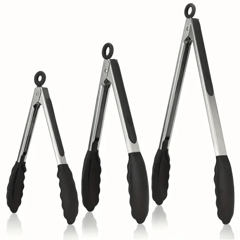 3 Size Available Heavy Duty Stainless Steel Kitchen Tongs with Silicone Tips High Heat Resistant Locking Design Secure Grip
