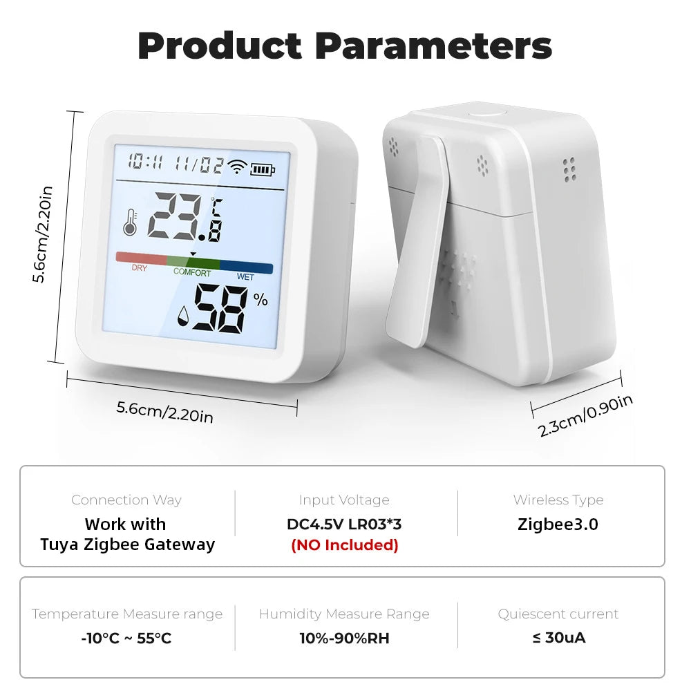 Tuya ZigBee Temp & Humidity Sensor – LCD Display, Smart Home Integration