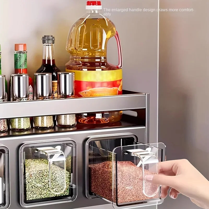 Stainless Steel Wall-Mounted Spice Rack – Multi-Functional Kitchen Organizer