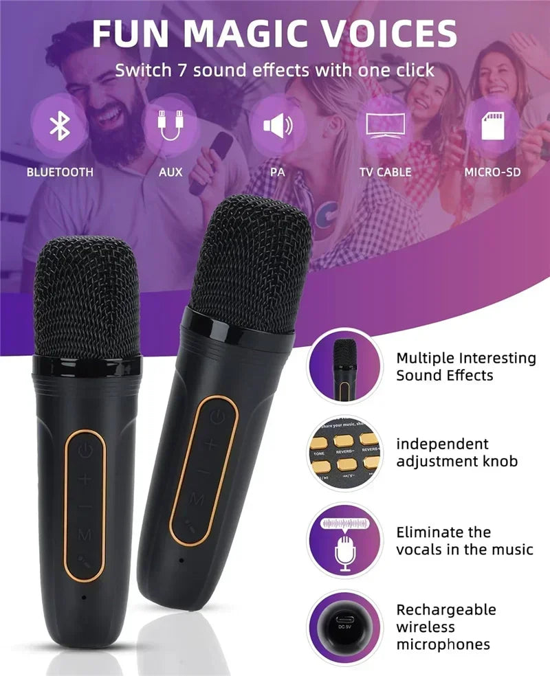 High Power Portable Karaoke Bluetooth Speaker with 2 Mics & 360° Surround