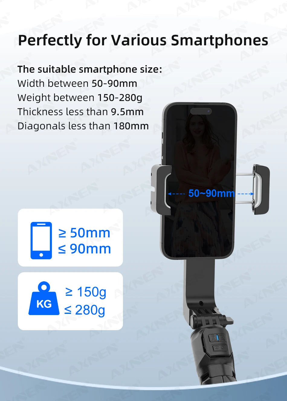 AXNEN HQ2 Series 3-Axis Handheld Gimbal Stabilizer for Smartphone & GoPro – Selfie Stick, Tripod & Extension Rod Combo