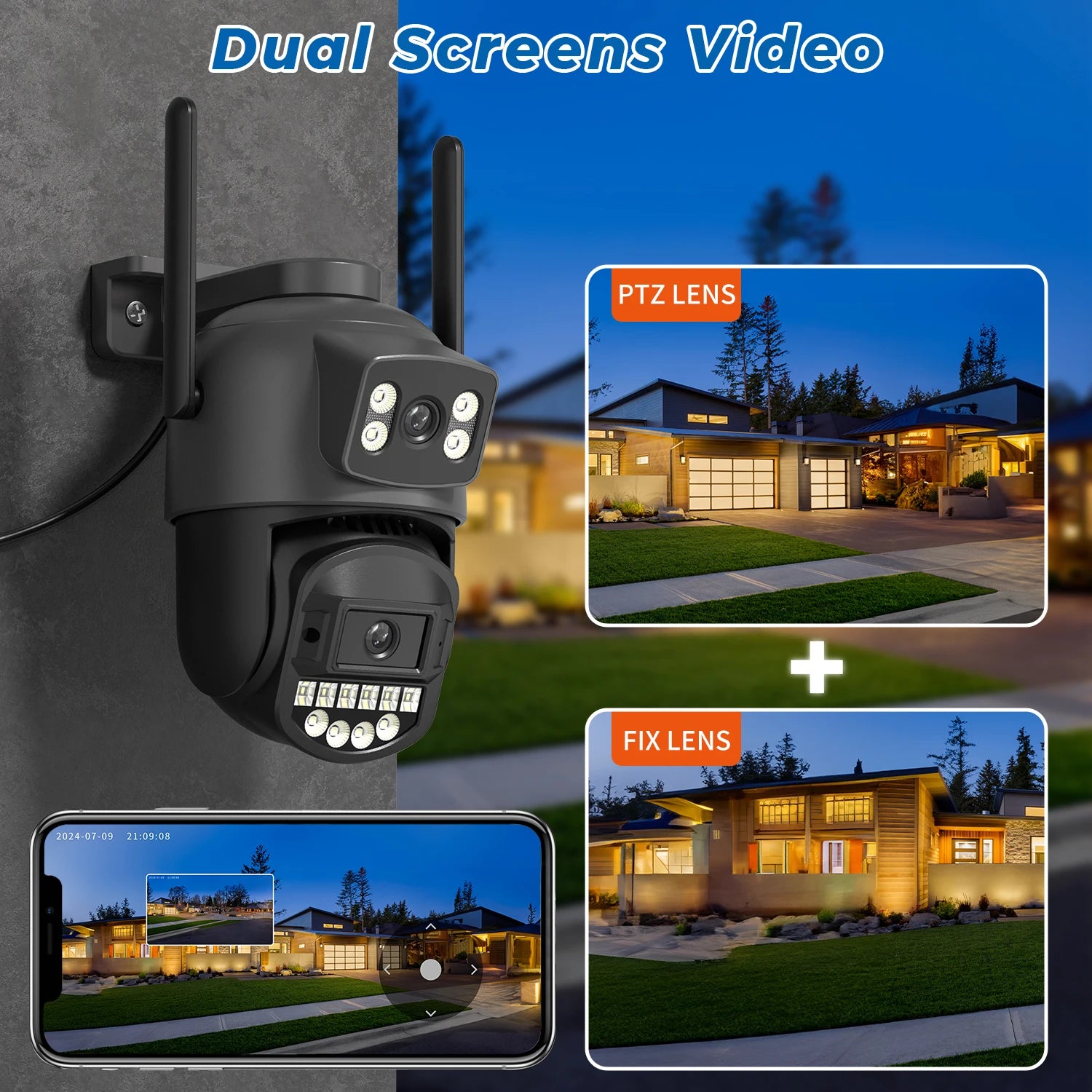 5K Dual-Lens Outdoor PTZ WiFi Camera – 10MP HD AI Tracking CCTV with Audio
