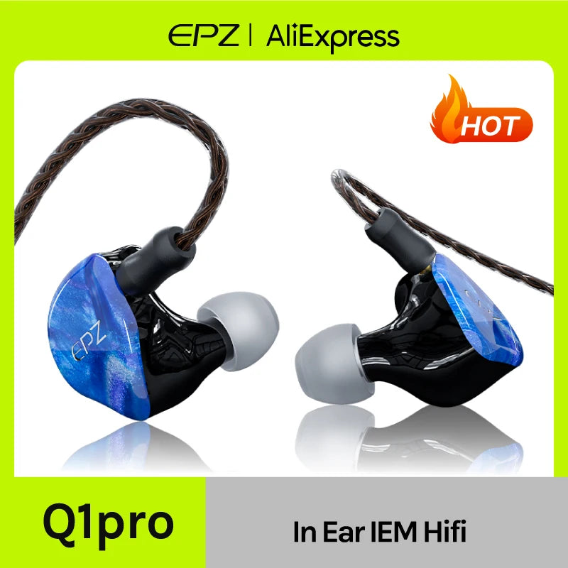 EPZ Q1 Pro Wired Earphones – HiFi Bass IEM with MIC & Detachable Type-C Cable