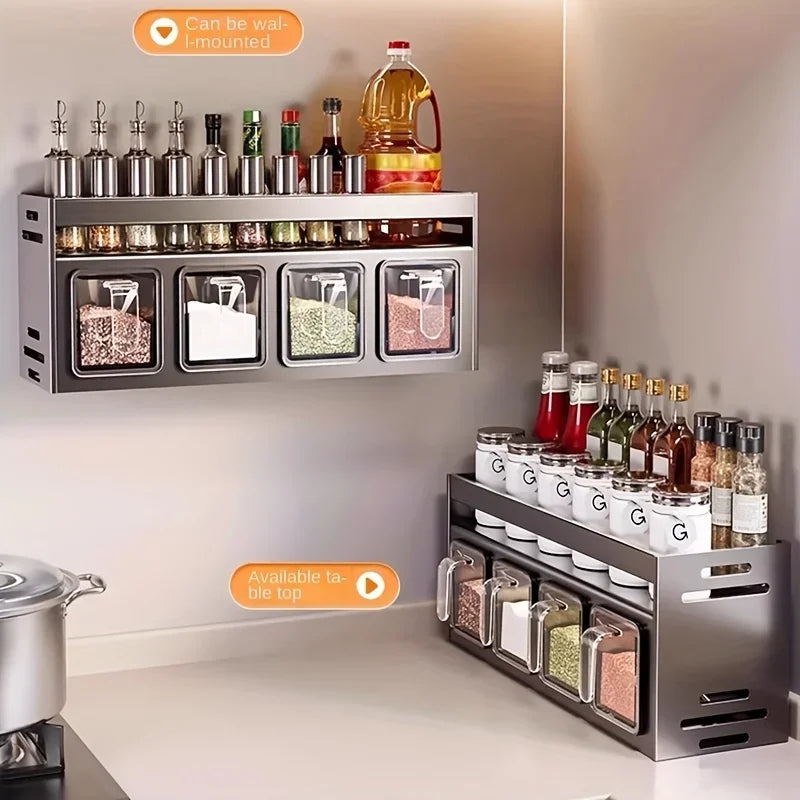 Stainless Steel Wall-Mounted Spice Rack – Multi-Functional Kitchen Organizer