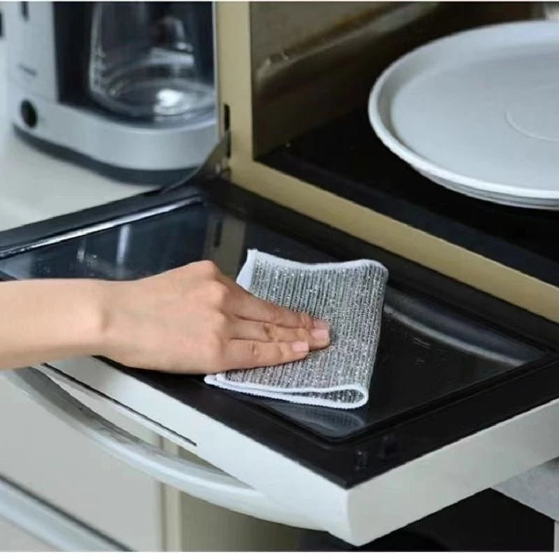 10pcs Magic Dishcloth Silver Wire Cleaning Kitchen Cloth Thickened Microfiber Wash Towel Built-in Sponge Steel Wire Ball Rag