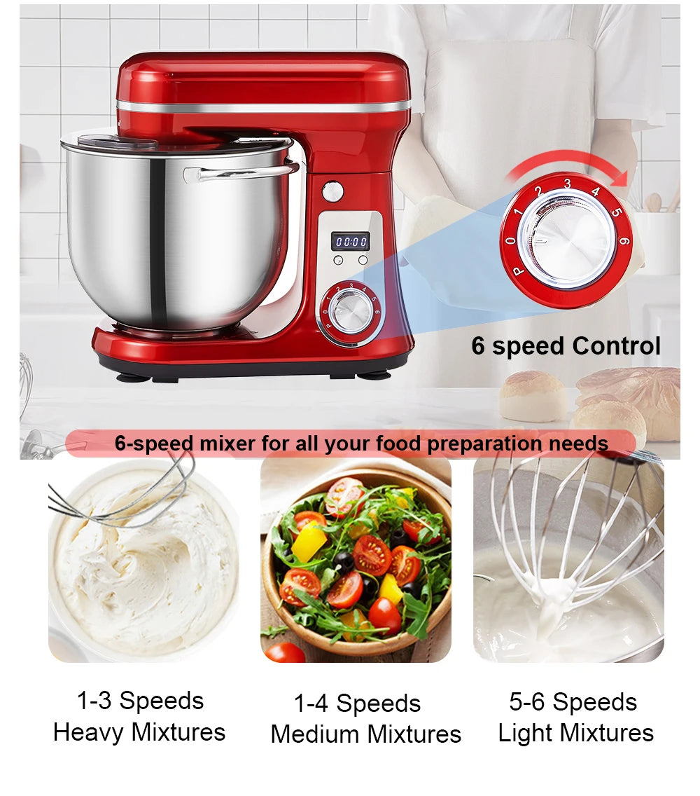 BioloMix 1200W Stand Mixer – 6L Bowl, 6-Speed, Dough & Whisk Attachments
