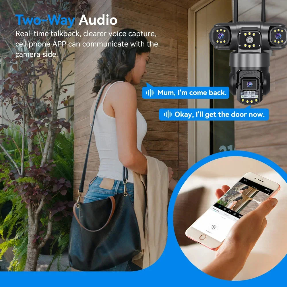 V380 Pro 12MP 6K Outdoor WiFi IP Camera – Triple Lens & Screen, Night Vision