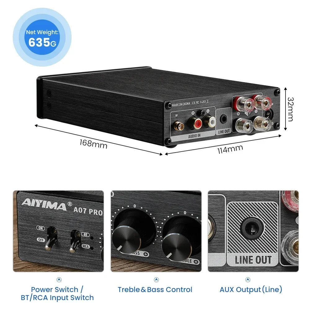 AIYIMA A07 PRO Bluetooth Stereo Amplifier – TPA3255, 300W x2, aptX Support