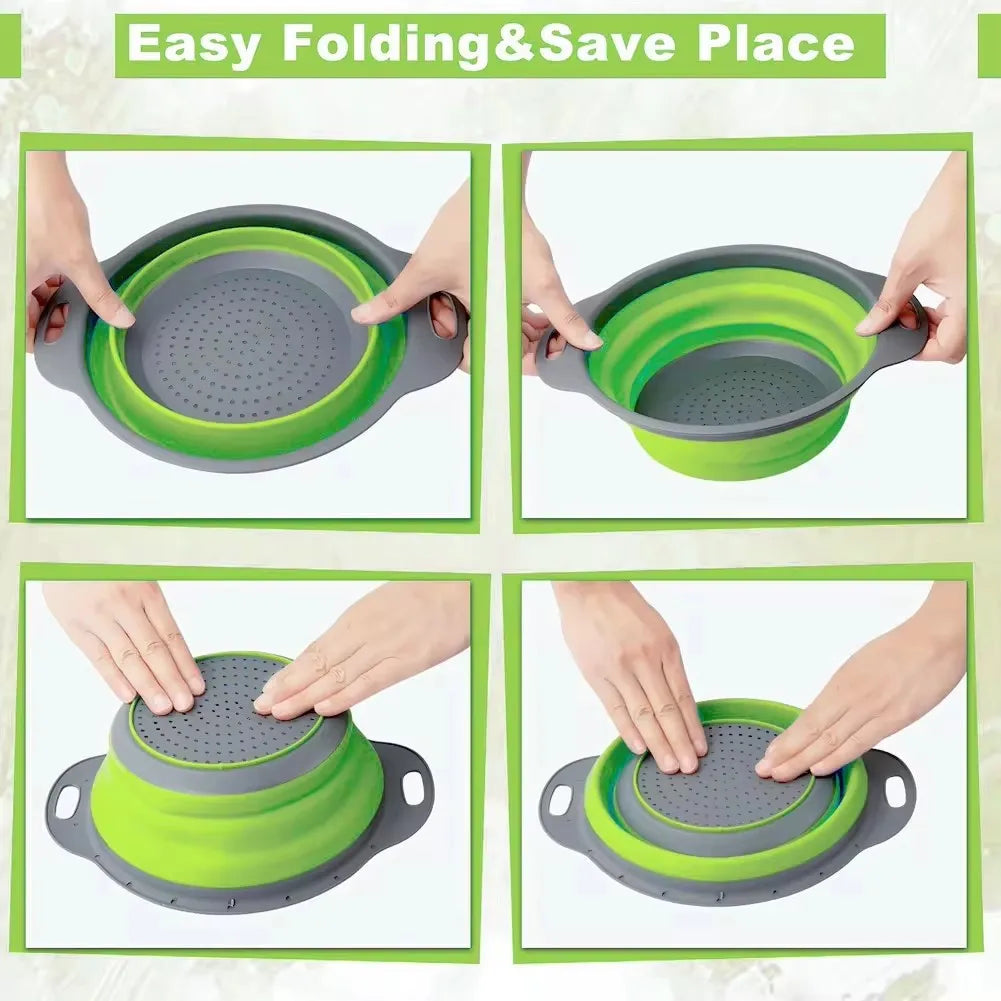 Silicone Folding Drain Basket – Foldable Fruit & Vegetable Washing Basket, Collapsible Kitchen Strainer & Storage Tool